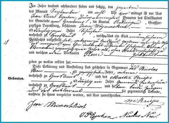 Birth Certificate, Pierre Weimerskirch